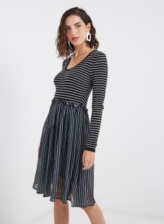 Buy Striped Skirt Style Dress Black in Saudi Arabia