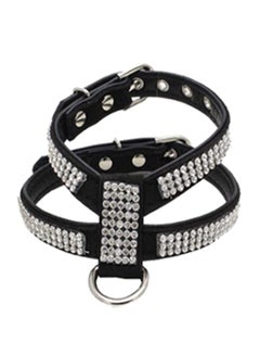 Buy Adjustable Puppy Dog Faux Leather Shiny Rhinestone Harness Chest Strap Collar Black/White in Saudi Arabia