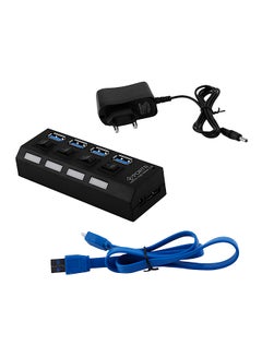 Buy Professional 4 Port USB 3.0 Hub Power Adapter Cable Black in UAE