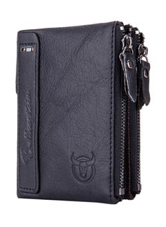 Buy Leather Wallet Vertical Section Casual Short Folding Multi-Function Album Black in UAE
