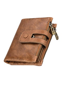 Buy Short Genuine Leather Cowhide Wallet Business Card Coin Money Purse Card Holder Brown in Saudi Arabia