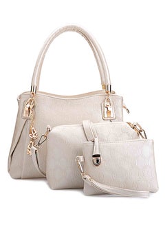 Buy 3-Pieces Bag Pu Leather Purse Bags Set White in Saudi Arabia