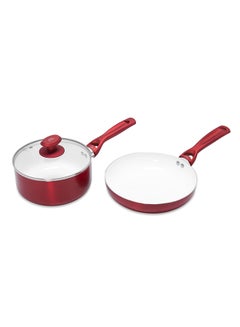 Buy 2Pcs Non Stick Frypan & Saucepan Set (20 / 24 Cm) Red in Saudi Arabia
