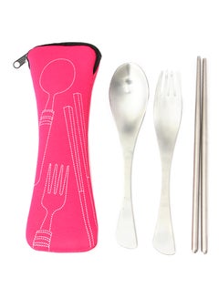 Buy 1 Set Traveling Camping Picnic Dinner Spoon Fork Chopsticks Pink/Silver in Saudi Arabia