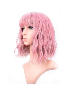 Buy Short Bob Hair Wig With Air Bangs Pink 12inch in Saudi Arabia