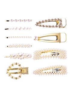 Buy 10-Piece Artificial Pearl Hair Clips Gold/White in Saudi Arabia