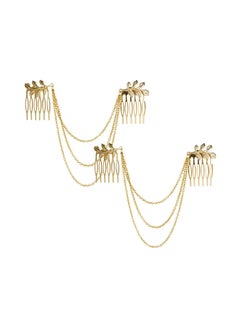 Buy 2-Piece Fashion Athena Olive Tassel Leaf Clip Gold in UAE