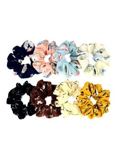 Buy 8-Piece Hair Scrunchies Hair Band Set Black/Yellow/Brown 10cm in UAE
