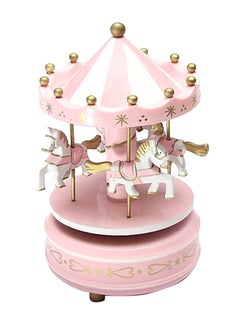 Buy Wooden Merry-Go-Round Carousel Music Box Kids Toys Gift Wind-Up Musical Box Pink/White/Gold in Saudi Arabia