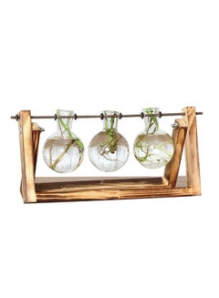 اشتري Glass Planter Bulb Vase with Retro Solid Wooden Stand and Metal Swivel Holder شفاف / بيج في الامارات