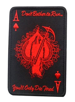 Buy Death Card Rectangular Patch Embroidery Badge Black/Red in UAE