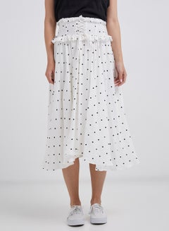 Buy Casual Polka Dot Ruffle Skirt White/Black in UAE