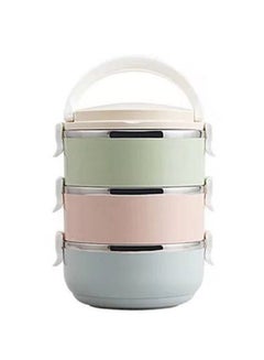 Buy Stainless Steel Three Layers Lunch Box Green/Blue/Pink 2.1Liters in UAE