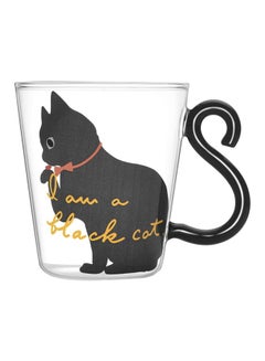 Buy Kitty Printed Tail Handled Mug Black/White/Clear 8x5.3x9cm in UAE