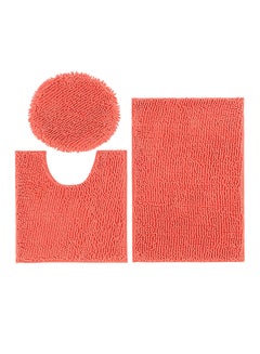 Buy 3Pcs Microfiber Anti-slip Water Absorbent Rugs Orange Red 49.00x6.00x41.00cm in Saudi Arabia