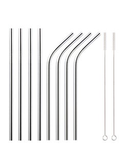 Buy 10-Piece Stainless Steel Drinking Straw Set Silver 21.5*0.6 cmcm in Egypt