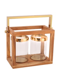 Buy Wooden Lantern Holder Brown/Clear/Gold 30.5x20.3x25.4cm in Saudi Arabia