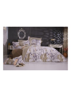 Buy 4-Piece Safari Duvet Cover Set cotton White/Beige/Purple Queen in Saudi Arabia