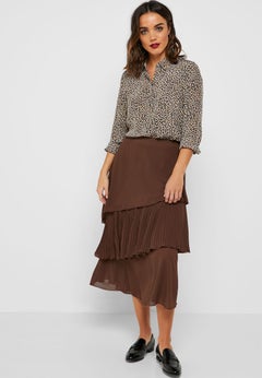 Buy Layered Midi Skirt Brown in UAE