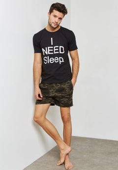 Buy I Need Sleep Pyjama Set Black in UAE