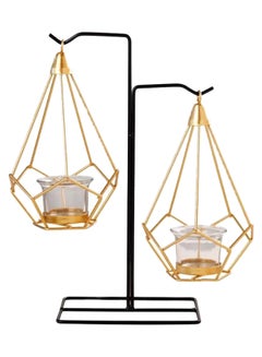 Buy 3-Piece Hanging Candle Holder With Stand Set Gold/Black in UAE