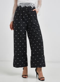 Buy Printed Wide Leg Pants Black in UAE