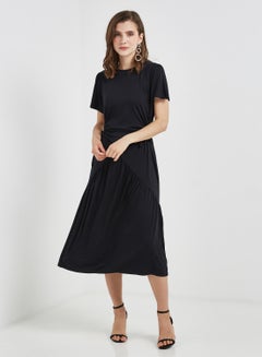 Buy Plain Casual Short Sleeve Dress Black in UAE