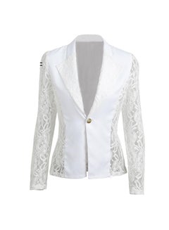 اشتري Autumn Blazer Jacket Lace Splicing Long Sleeves Slim Suit One Button Casual Coat Work Wear White في السعودية