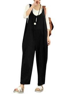 Buy Summer Cotton Linen Rompers Jumpsuits Vintage Sleeveless Backless Overalls Strapless Playsuit Black in UAE