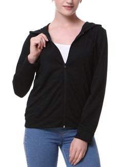 Buy Hoodie Jacket With Thin Cotton Full Zip Black in UAE