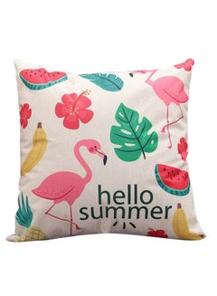 Buy Flamingo Printed Pillowcase White/Pink/Green in UAE