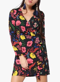 اشتري Collar Neck Floral Printed Dress Black في السعودية