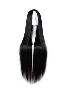 Buy Fluffy Long Straight Wig Fashion Cool Natural Synthetic Wig Black in Saudi Arabia