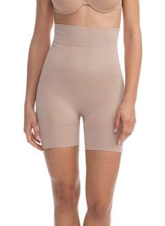 اشتري High Waisted Shaping Control Mid Thigh Shorts Beige في الامارات