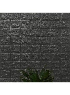 Buy 10-Piece PE Foam 3D Waterproof Wall Covering Imitation Brick Wall Stickers Black/Grey 70x77x0.9cm in Saudi Arabia