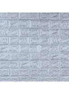 Buy 10-Piece PE Foam 3D Waterproof Covering Imitation Brick Wall Stickers Grey 70x77x0.5centimeter in Saudi Arabia