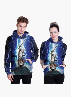 Buy 3D Printing Long Sleeve Hoodie Blue in Saudi Arabia