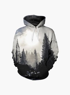 Buy 3D Printing Long Sleeve Hoodie White/Grey in Saudi Arabia