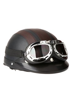 Buy Open Face Half Leather Helmet With Visor UV Goggles in Saudi Arabia