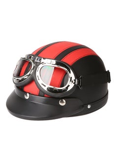 Buy Open Face Half Leather Helmet With Visor UV Goggles in Saudi Arabia