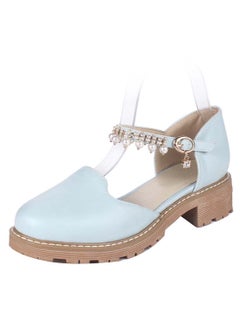 Buy Buckle Mid Block Heel Casual Sandals Blue in UAE