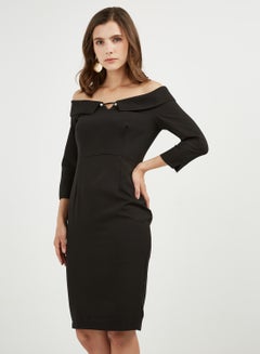Buy Off Shoulder Bodycon Dress Black in UAE