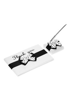 اشتري Satin Wedding Guest Signature Book And Pen Stand Set Black / White في السعودية