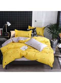 Buy 4-Piece Gorgeous Floral Design Duvet Cover Set Cotton Yellow/Black Queen in UAE