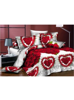 Buy 4-Piece Gorgeous Floral Design Duvet Cover Set Cotton White/Red in UAE