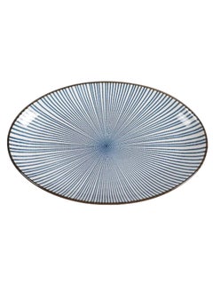 Buy Round Elliptical Dinner Plate Blue/White 12inch in Saudi Arabia