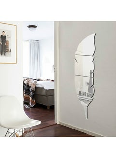 Buy Feather Mirror Wall Sticker Silver 120x30cm in UAE