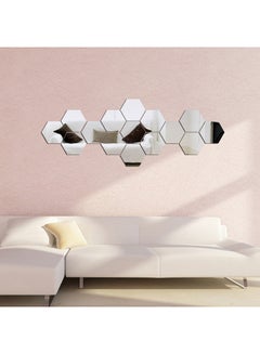 Buy Hexagonal Carved Mirror Wall Sticker Silver in UAE