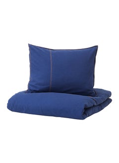 اشتري Quilt Cover And Pillowcase Cotton Dark Blue 150centimeter في الامارات