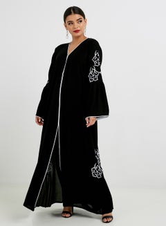 Buy Floral Embroidered Abaya Black in UAE